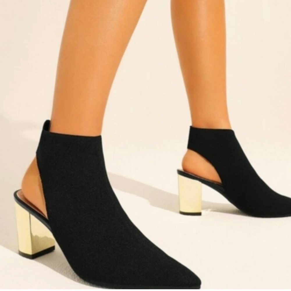Elegant Black Ankle Boots with Gold Heel